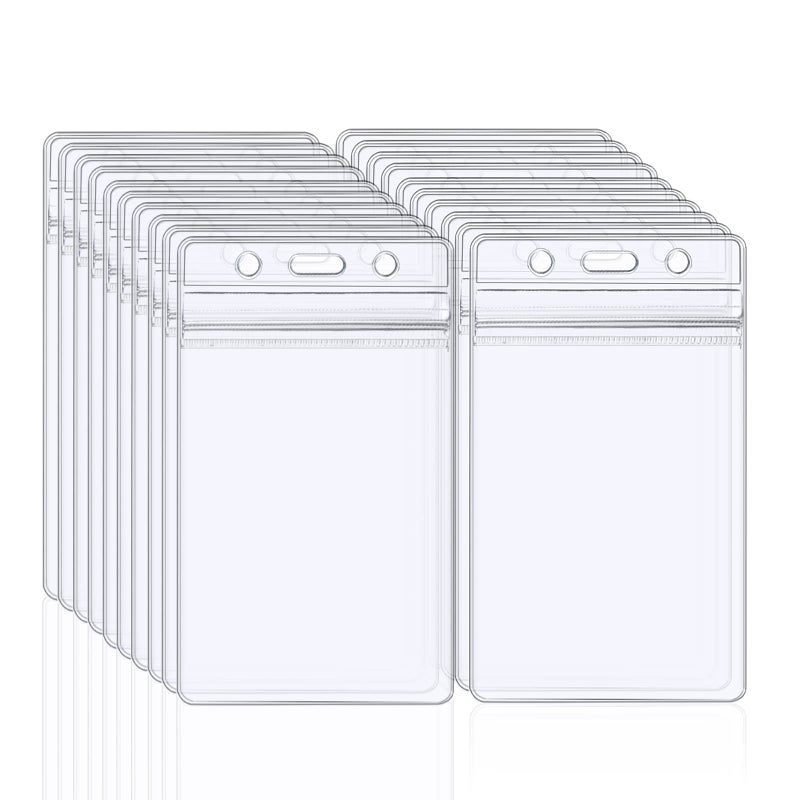 Petutu 20 PCS Clear ID Badge Holder, Vertical Clear Plastic Name Key Card Tag Holder - Image 1